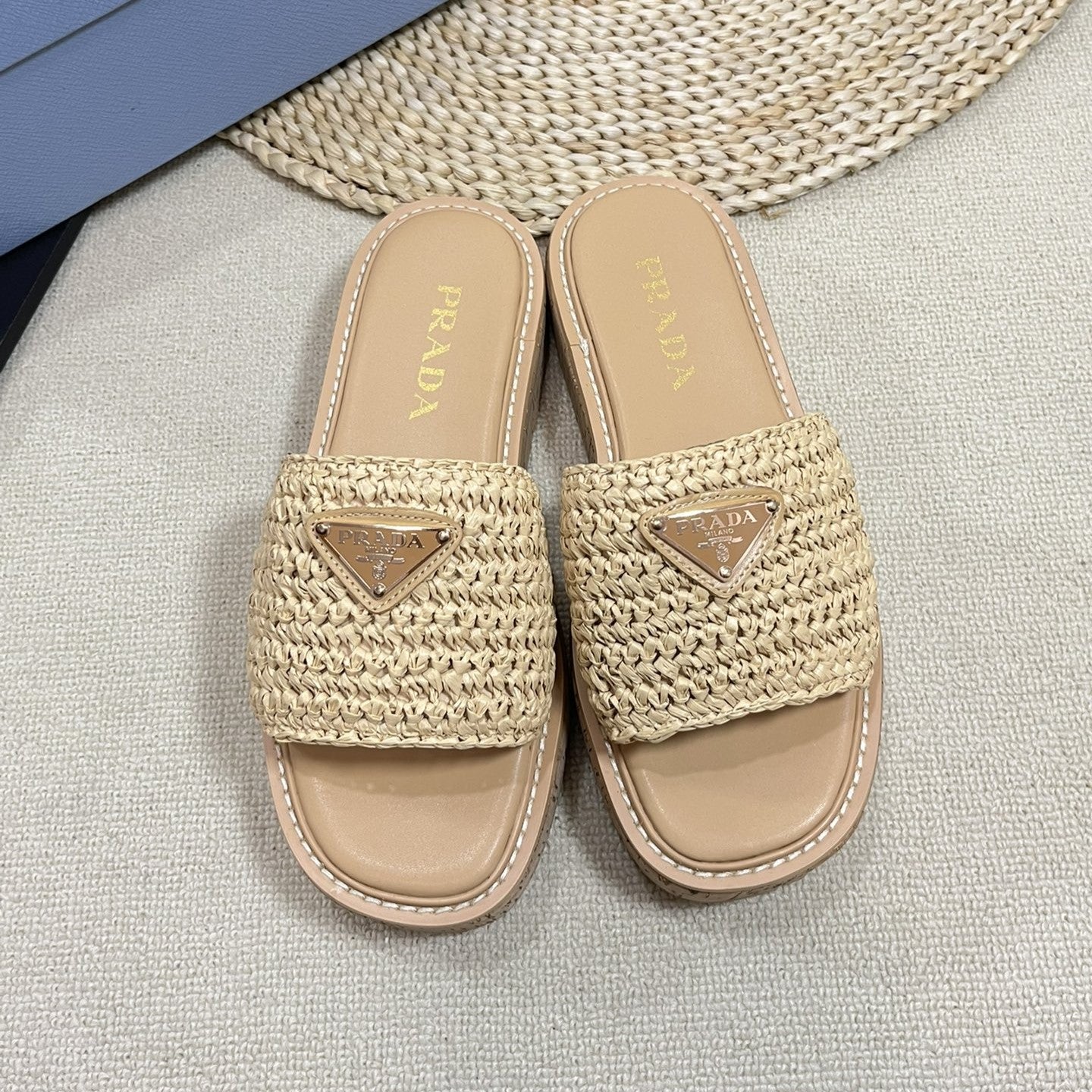 Crochet Flatform Slides 40 Lightweight Cork Sole Beige