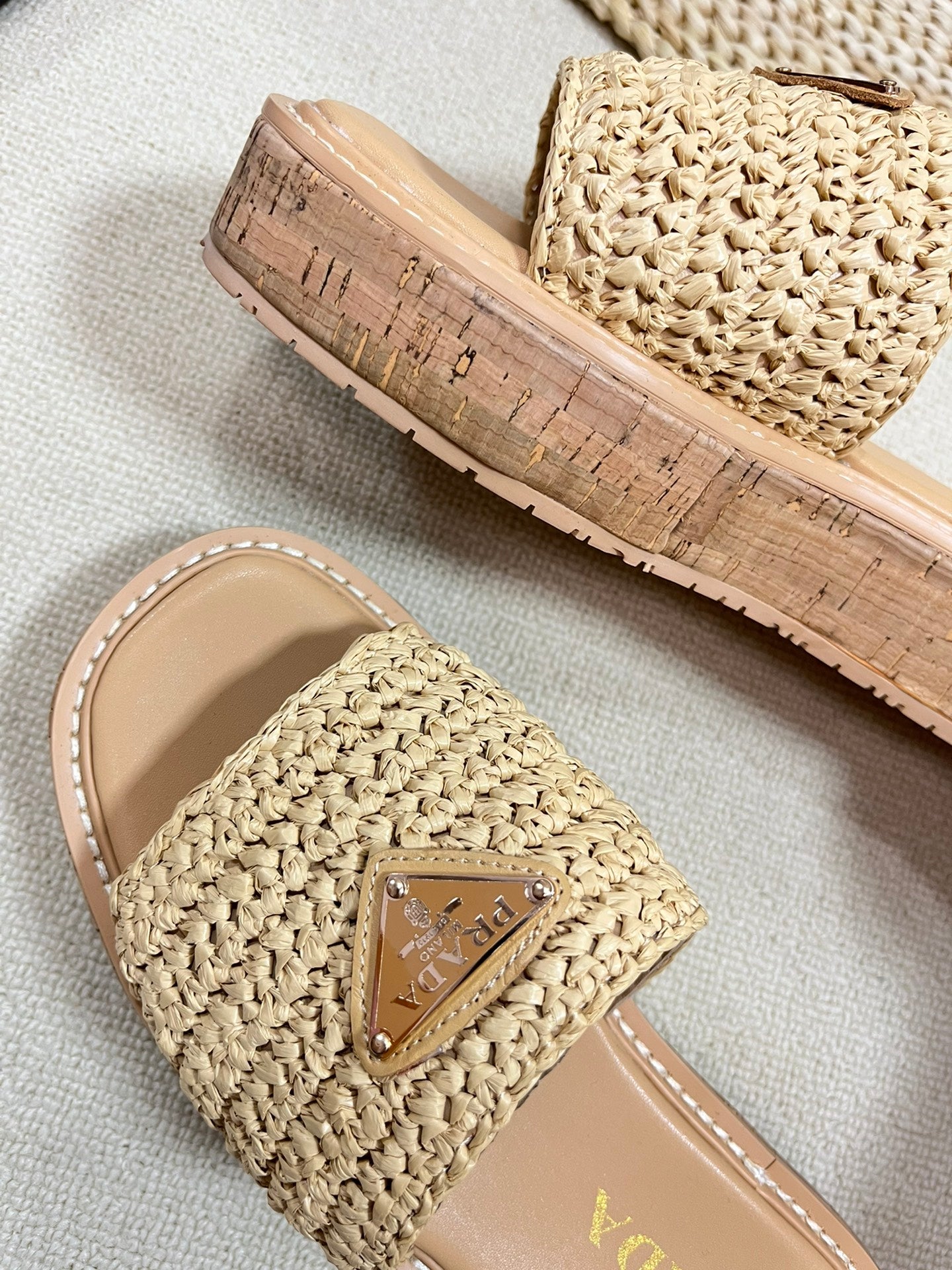 Crochet Flatform Slides 40 Lightweight Cork Sole Beige