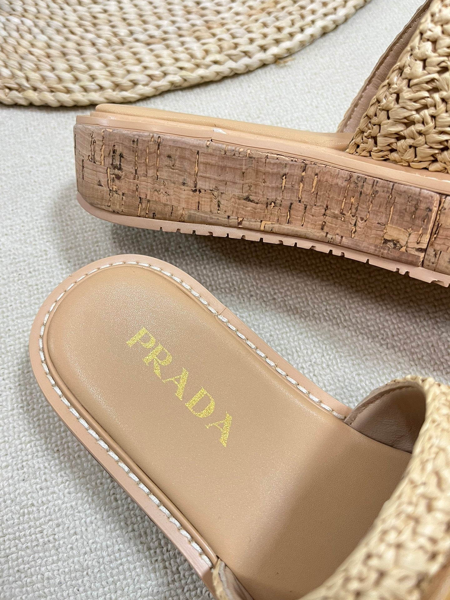 Crochet Flatform Slides 40 Lightweight Cork Sole Beige