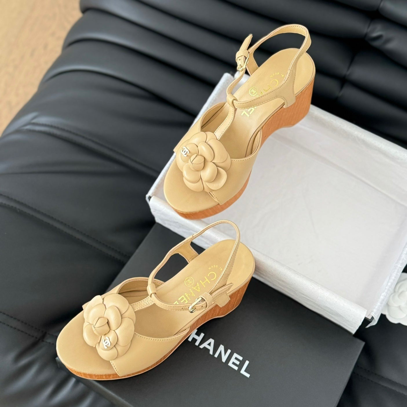 slingbacks sandal platform beige flower calfskin