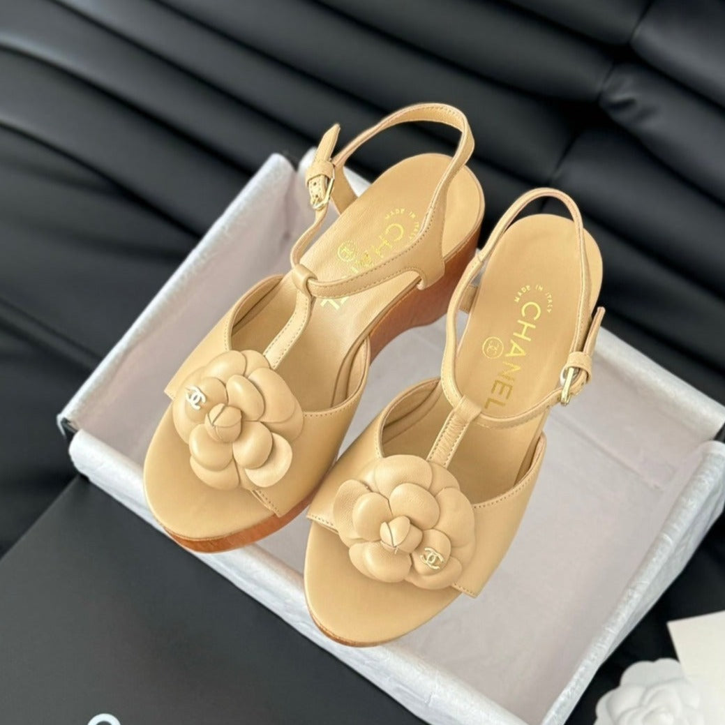 slingbacks sandal platform beige flower calfskin