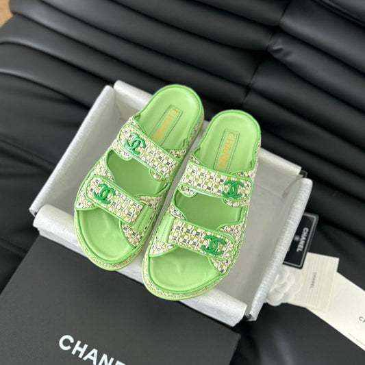 Mule Sandals Sheepskin  Light Green