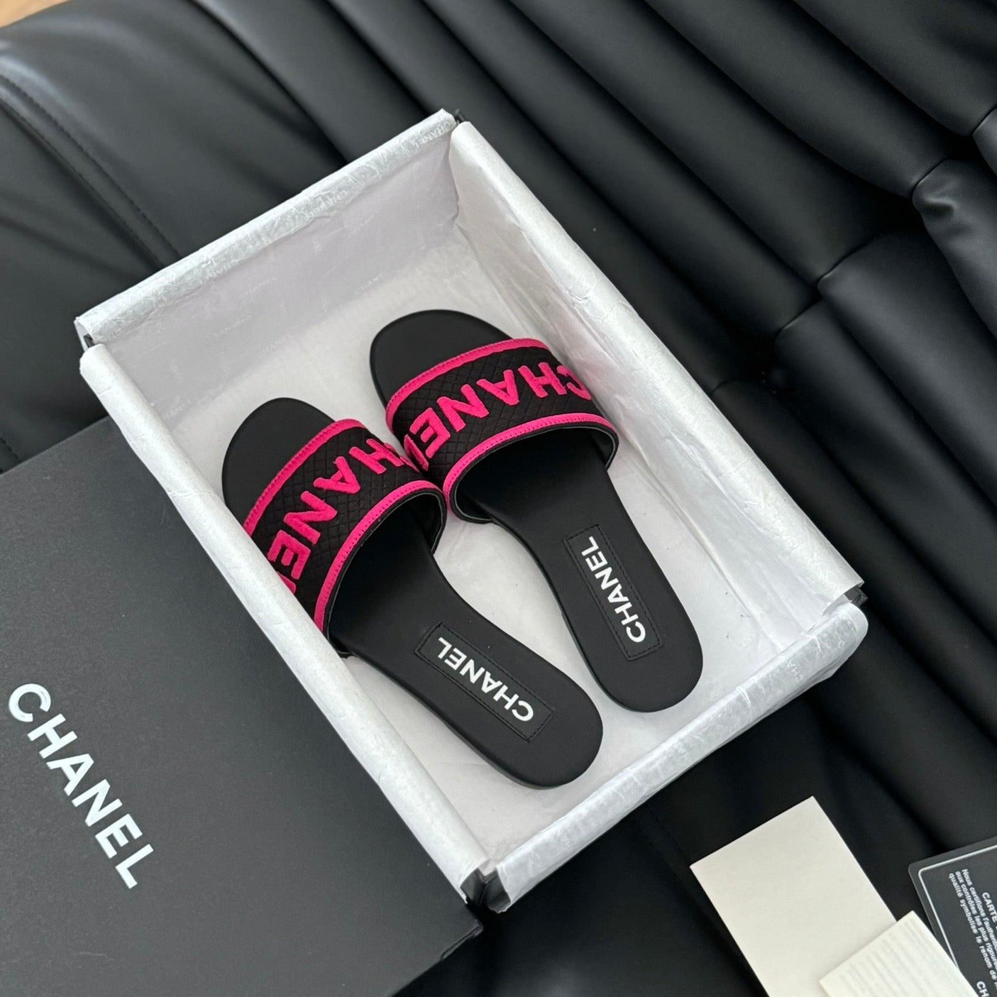 Woven Embroidered Letter Slippers Black Pink