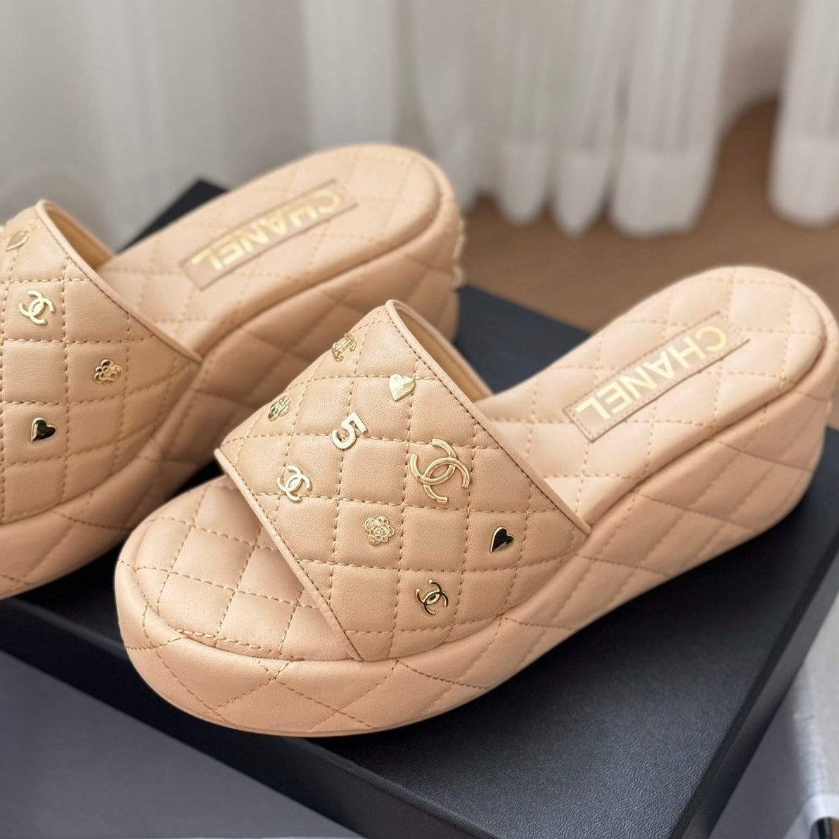 mule sandal 75 beige quilted calfskin