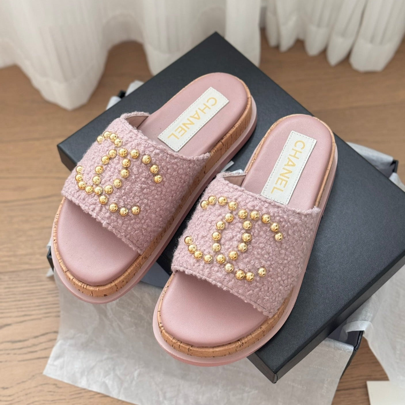 Slippers Platform Lambskin Turkish Rose