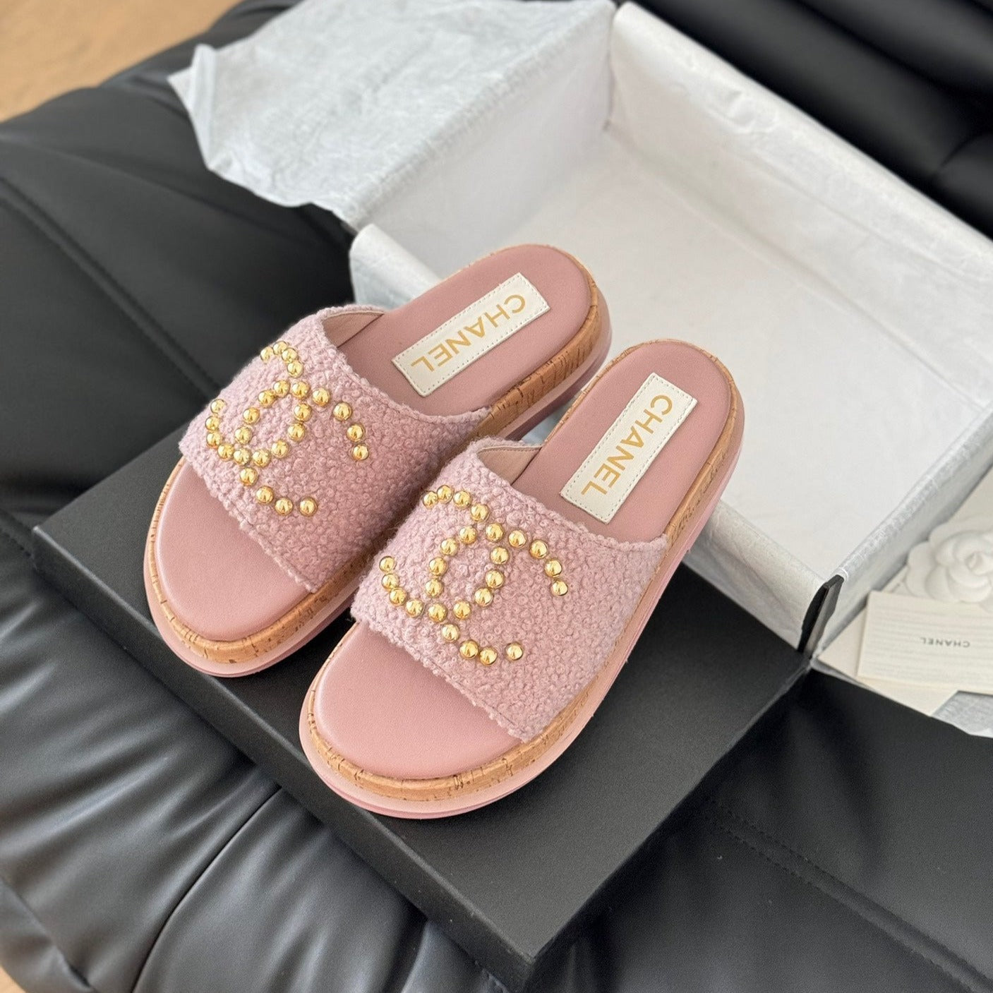 Slippers Platform Lambskin Turkish Rose