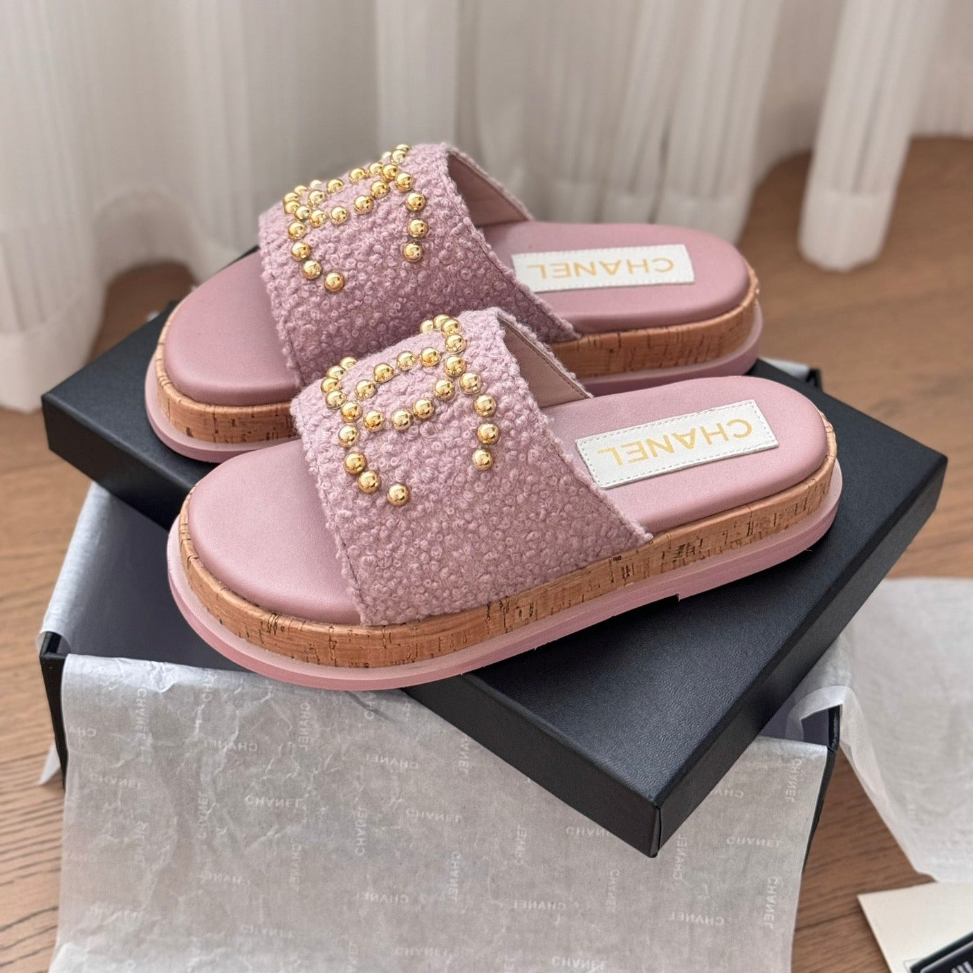 Slippers Platform Lambskin Turkish Rose