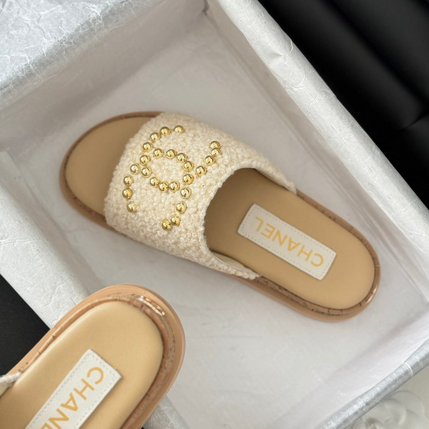 Slippers Platform Lambskin Beige Cream