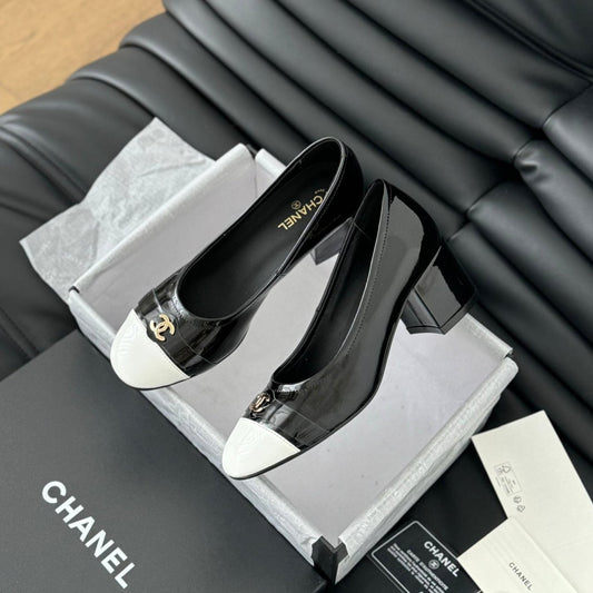 CC High Heels Glossy Black White Lambskin