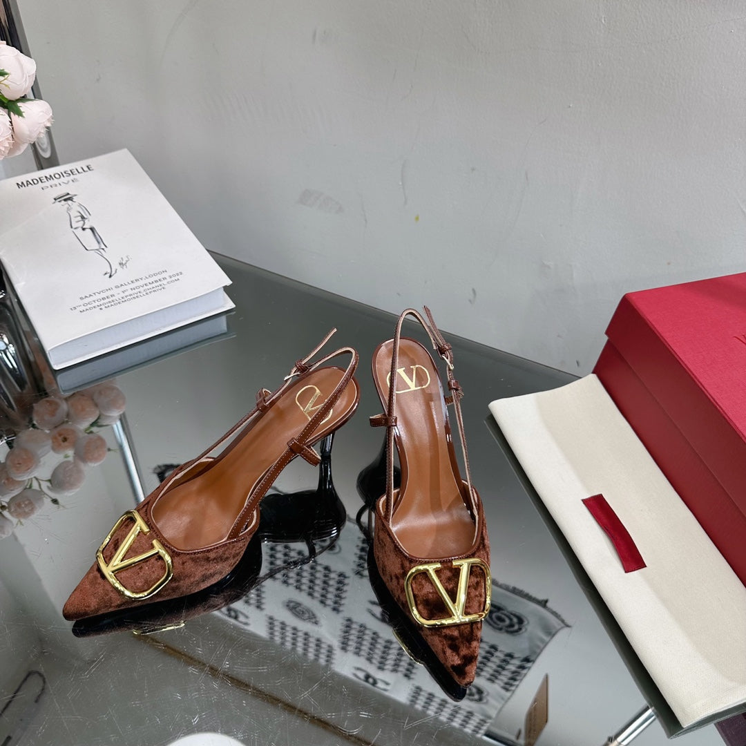 Vlogo Signature Slingback Chocolate Calfskin and Velvet