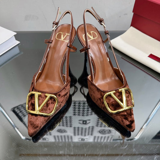 Vlogo Signature Slingback Chocolate Calfskin and Velvet