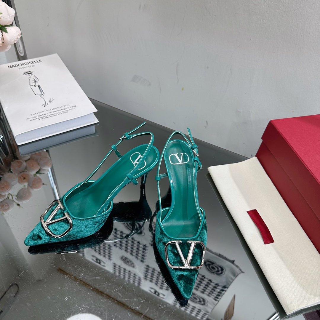 Vlogo Signature Slingback Dark Green Calfskin and Velvet