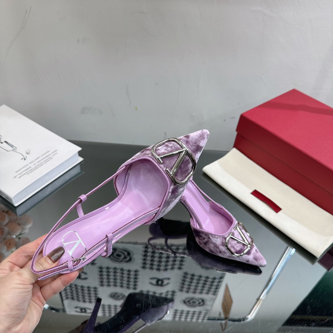 Vlogo Signature Slingback Purple Calfskin and Velvet