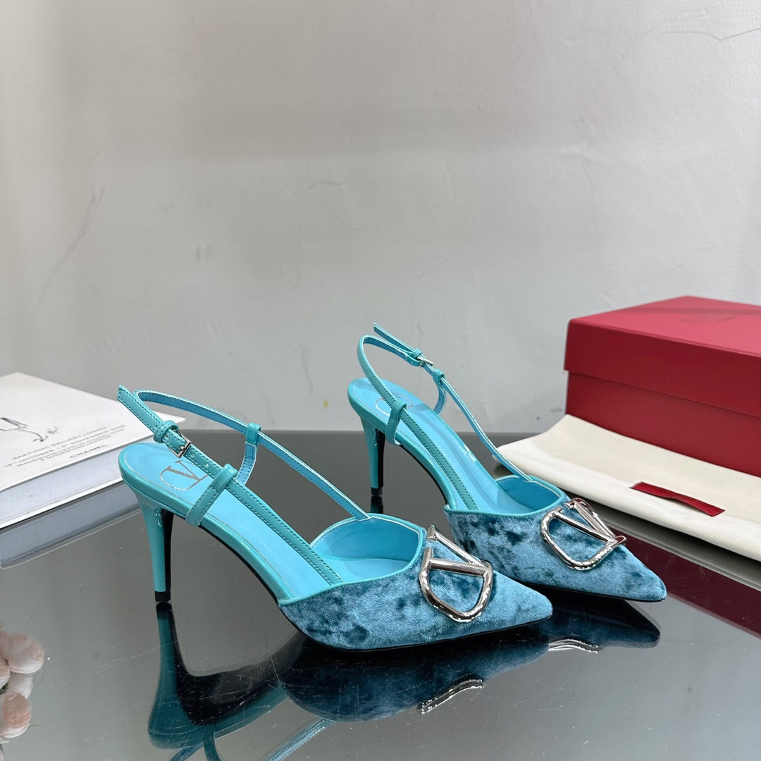 Vlogo Signature Slingback Blue Sky Calfskin and Velvet