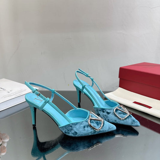 Vlogo Signature Slingback Blue Sky Calfskin and Velvet