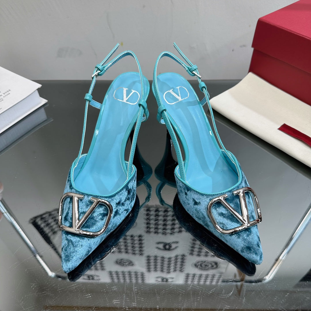 Vlogo Signature Slingback Blue Sky Calfskin and Velvet