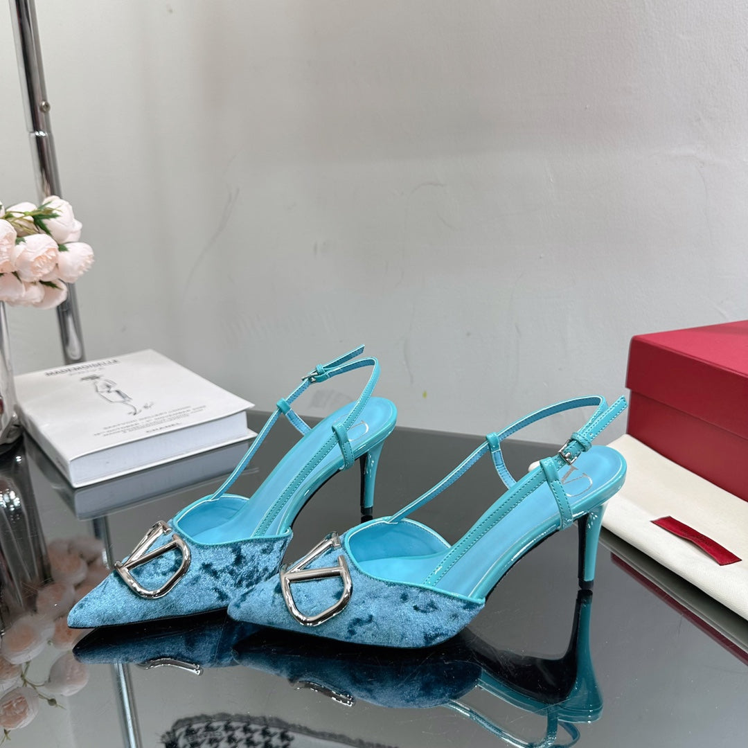 Vlogo Signature Slingback Blue Sky Calfskin and Velvet