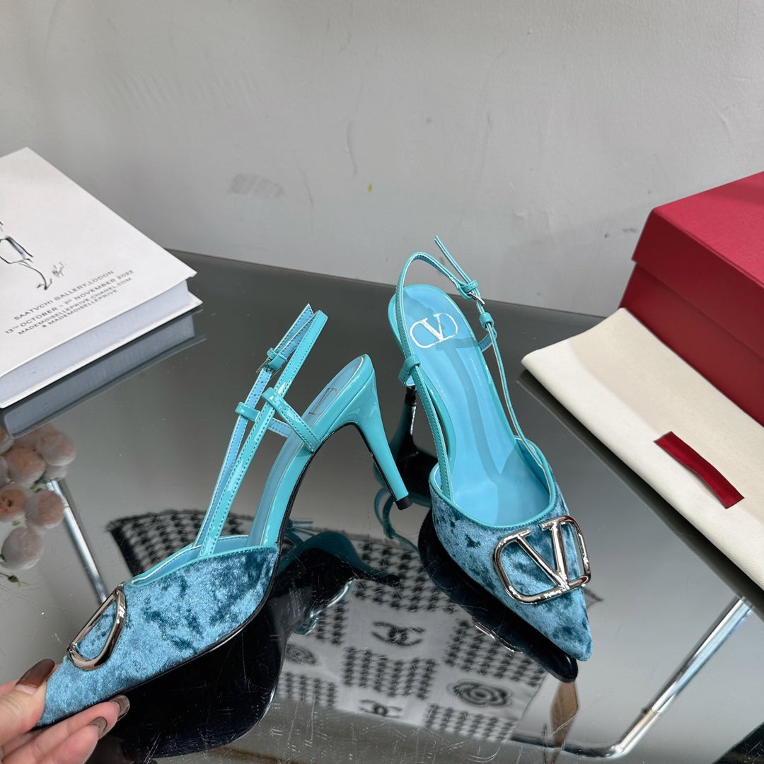 Vlogo Signature Slingback Blue Sky Calfskin and Velvet