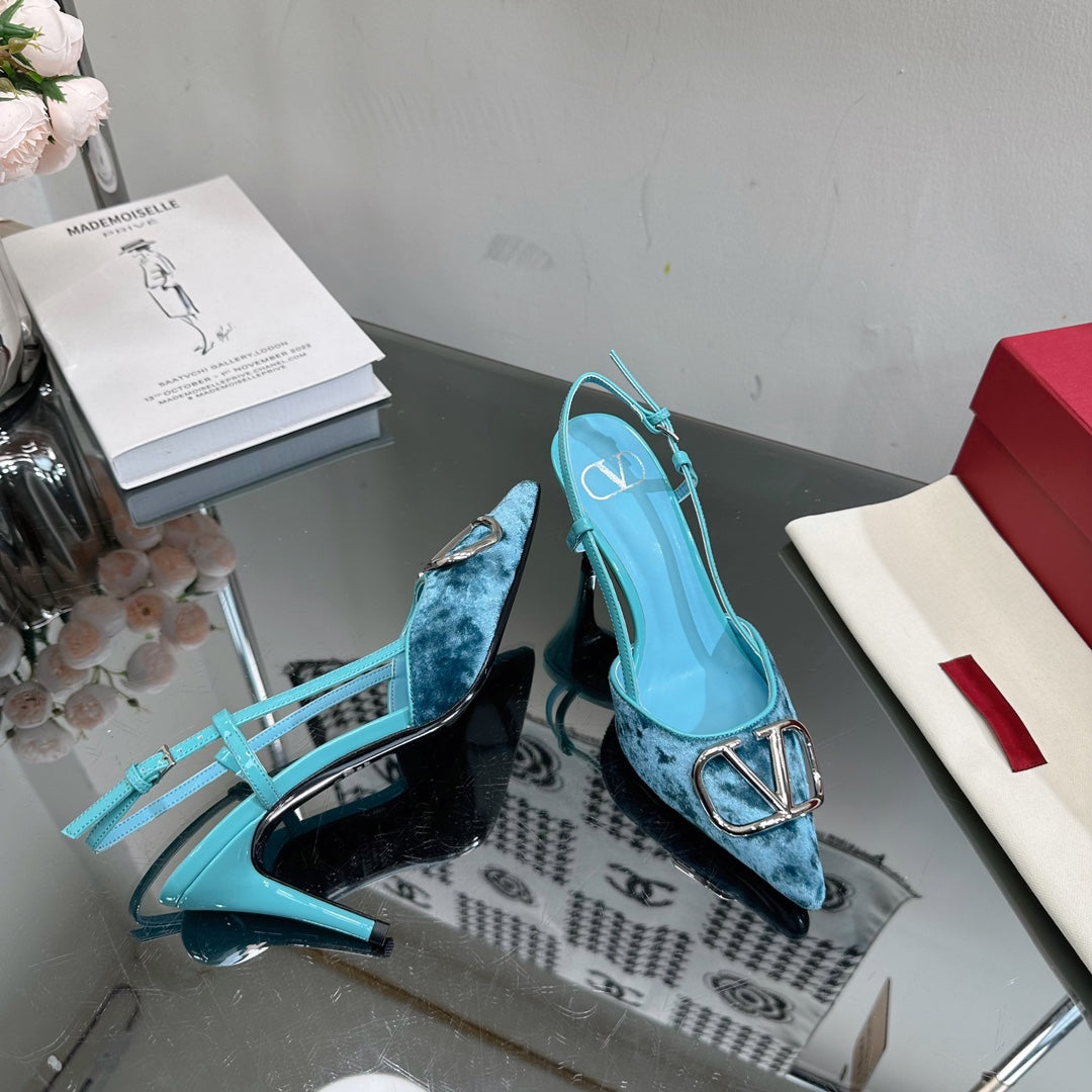 Vlogo Signature Slingback Blue Sky Calfskin and Velvet