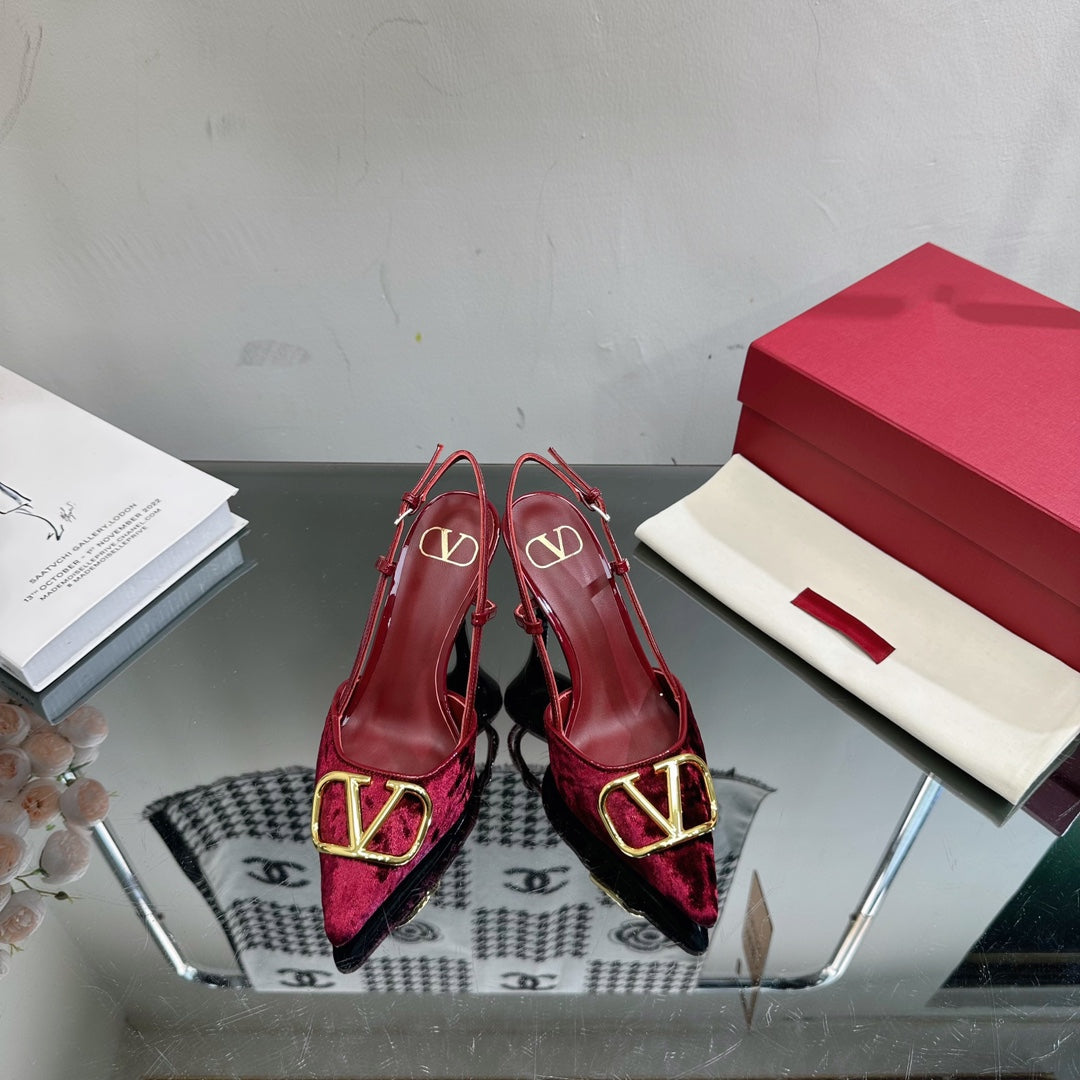 Vlogo Signature Slingback Burgundy Calfskin and Velvet