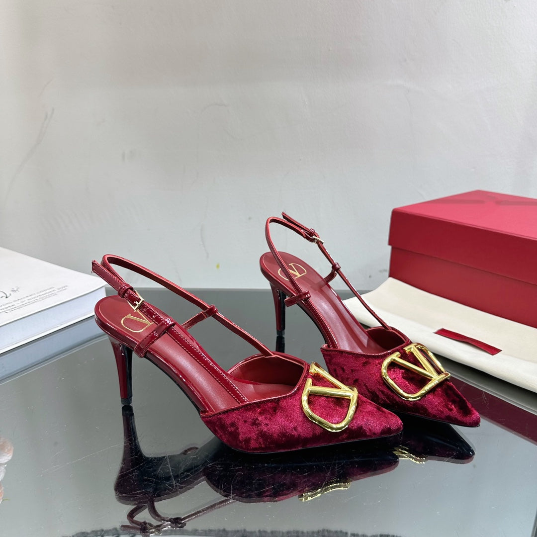 Vlogo Signature Slingback Burgundy Calfskin and Velvet