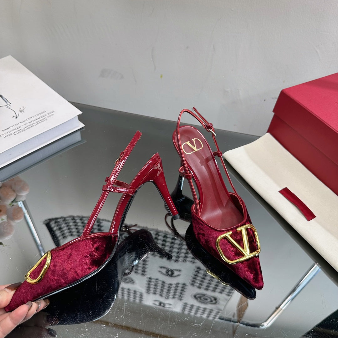 Vlogo Signature Slingback Burgundy Calfskin and Velvet