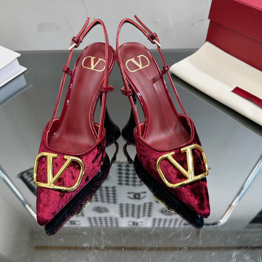 Vlogo Signature Slingback Burgundy Calfskin and Velvet