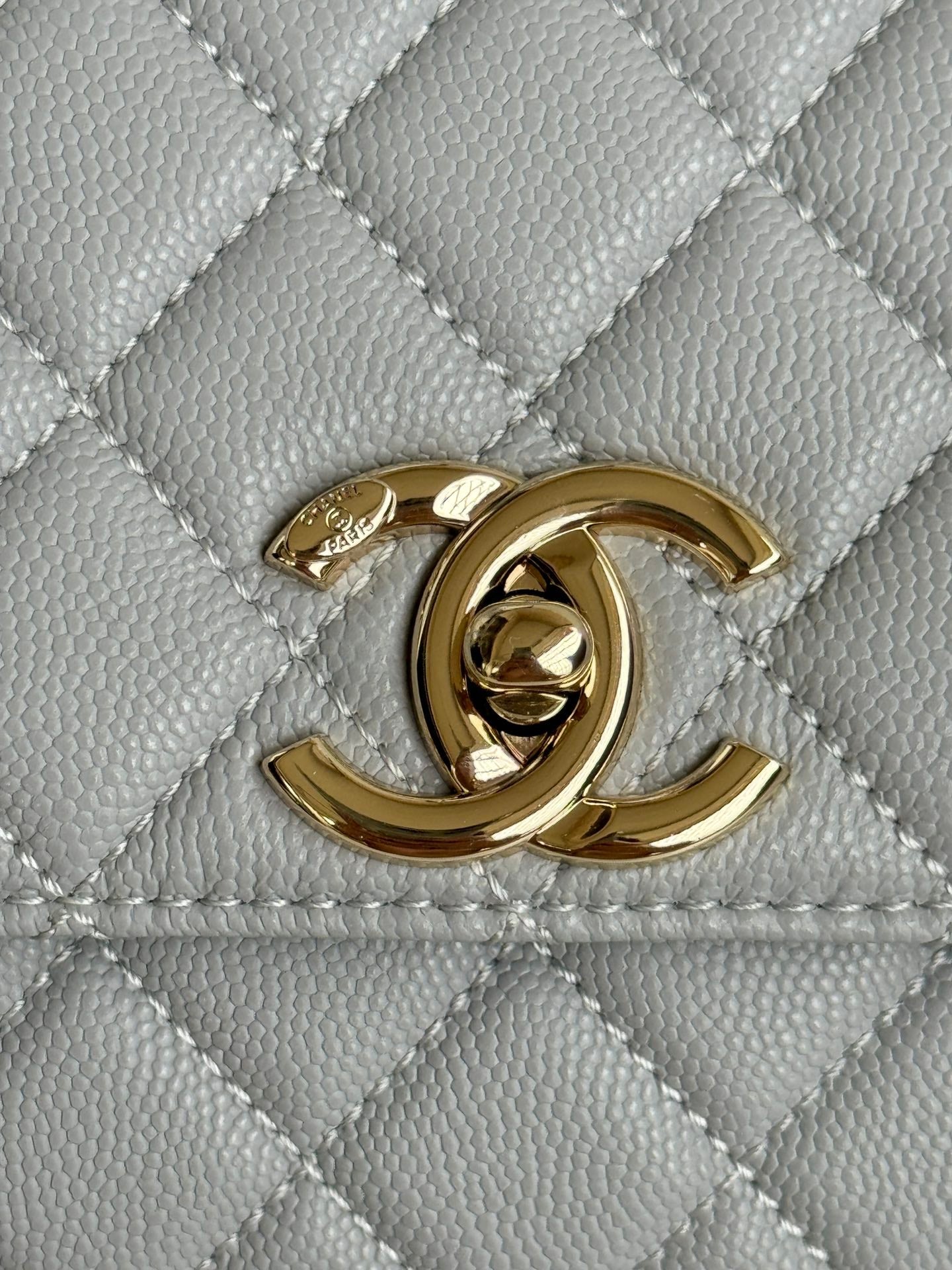 coco handle medium 29cm grey quilted caviar leather gold hardware