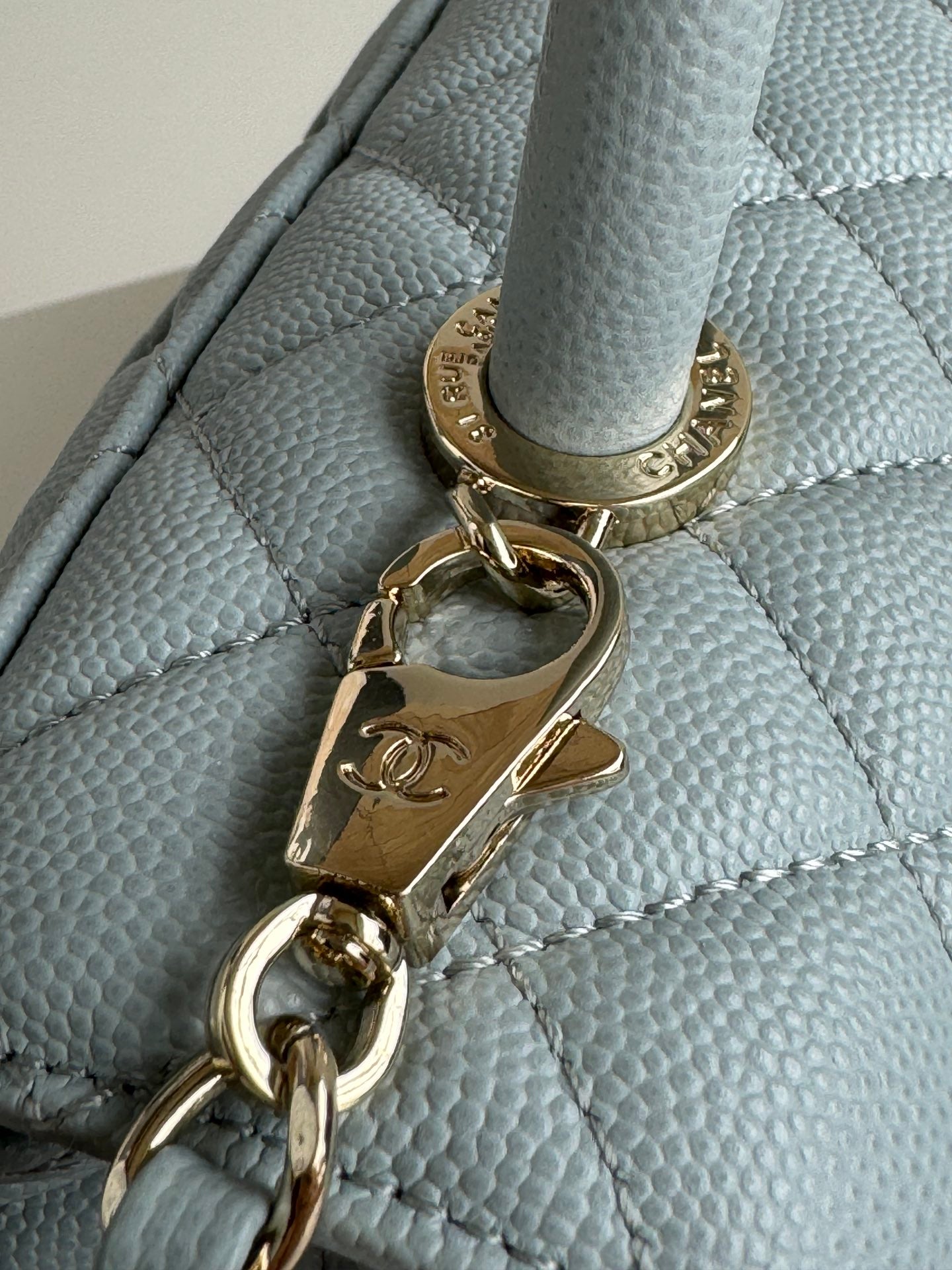 coco handle medium 29cm sky blue quilted caviar leather gold hardware