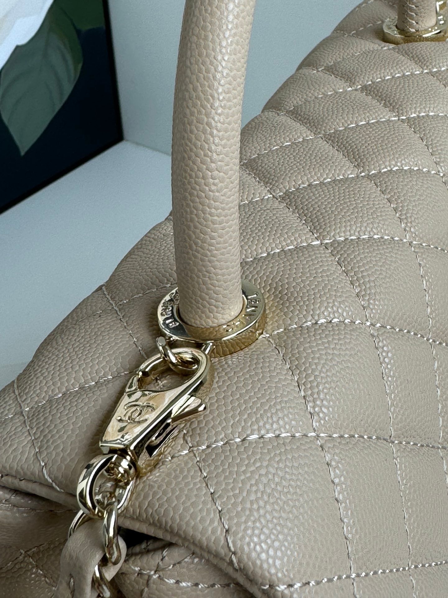 coco handle medium 29cm beige quilted caviar leather gold hardware