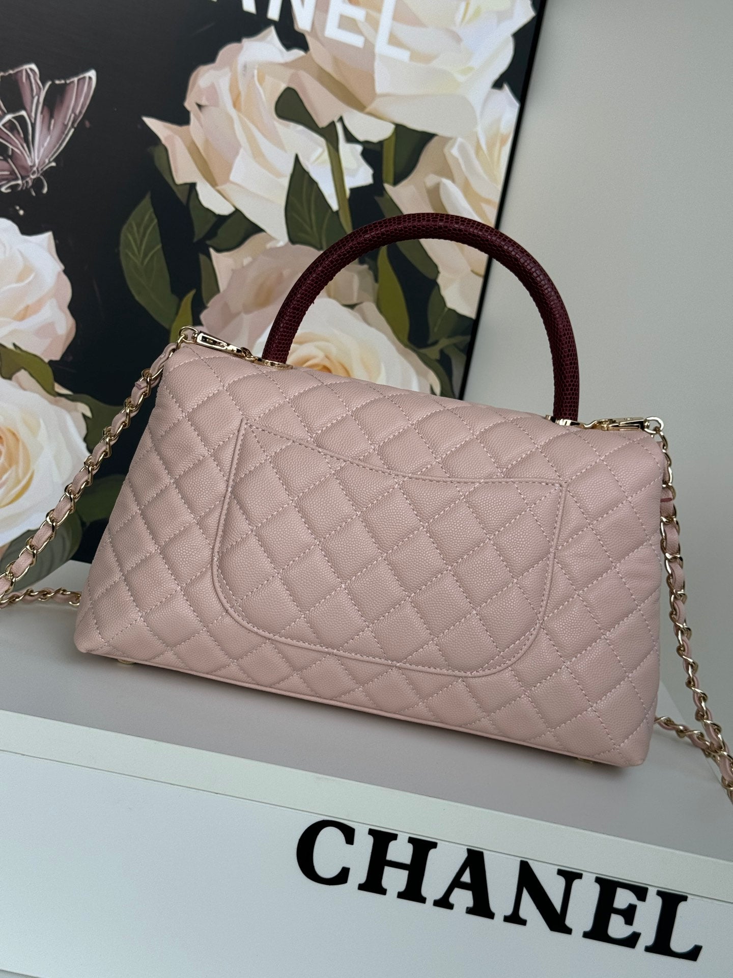 coco handle medium 29cm pastel pink red quilted caviar leather gold hardware