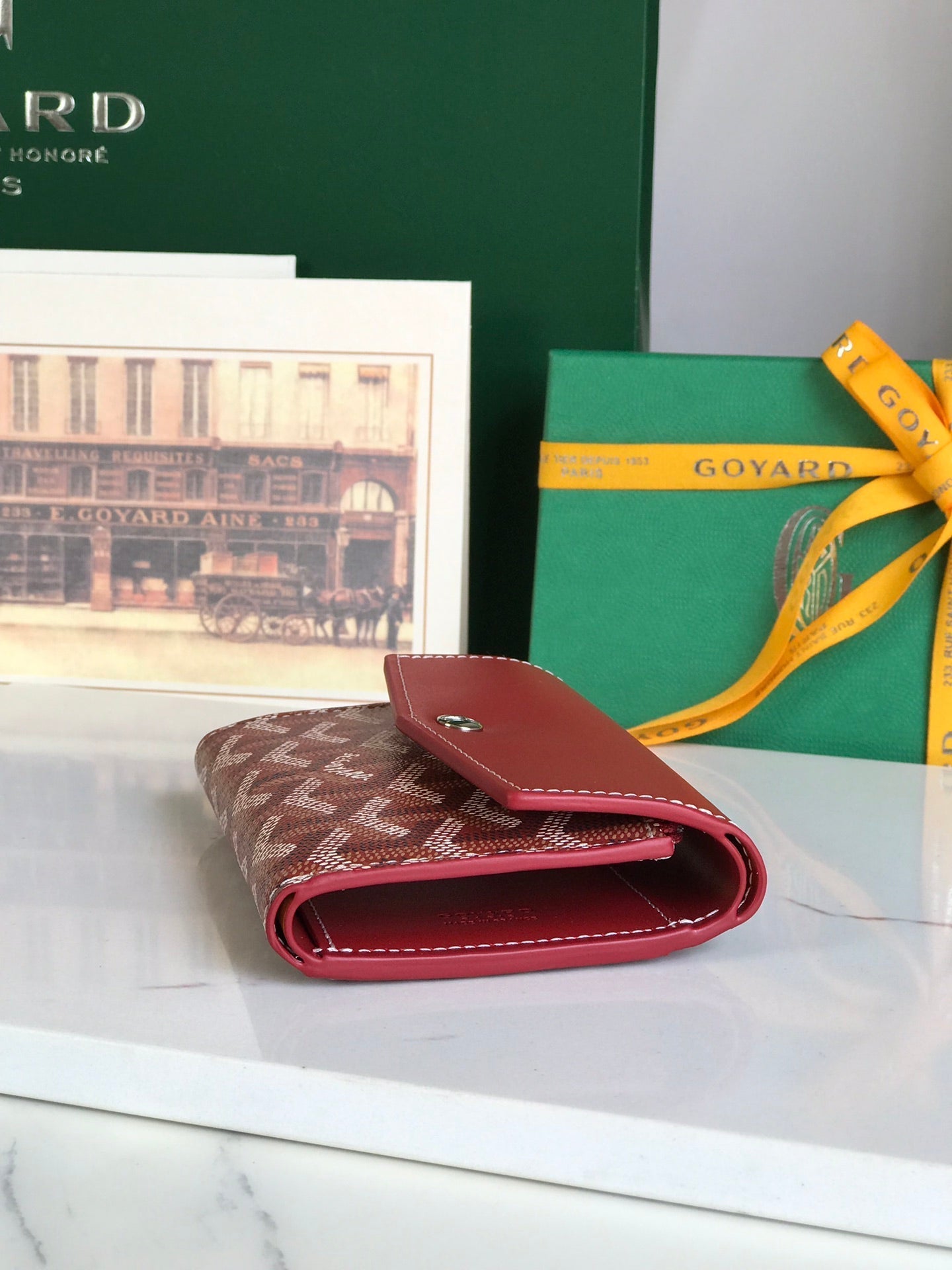 SAINT-GABRIEL WALLET 12 IN CLASSIC RED CALFSKIN AND GOYARDINE CANVAS