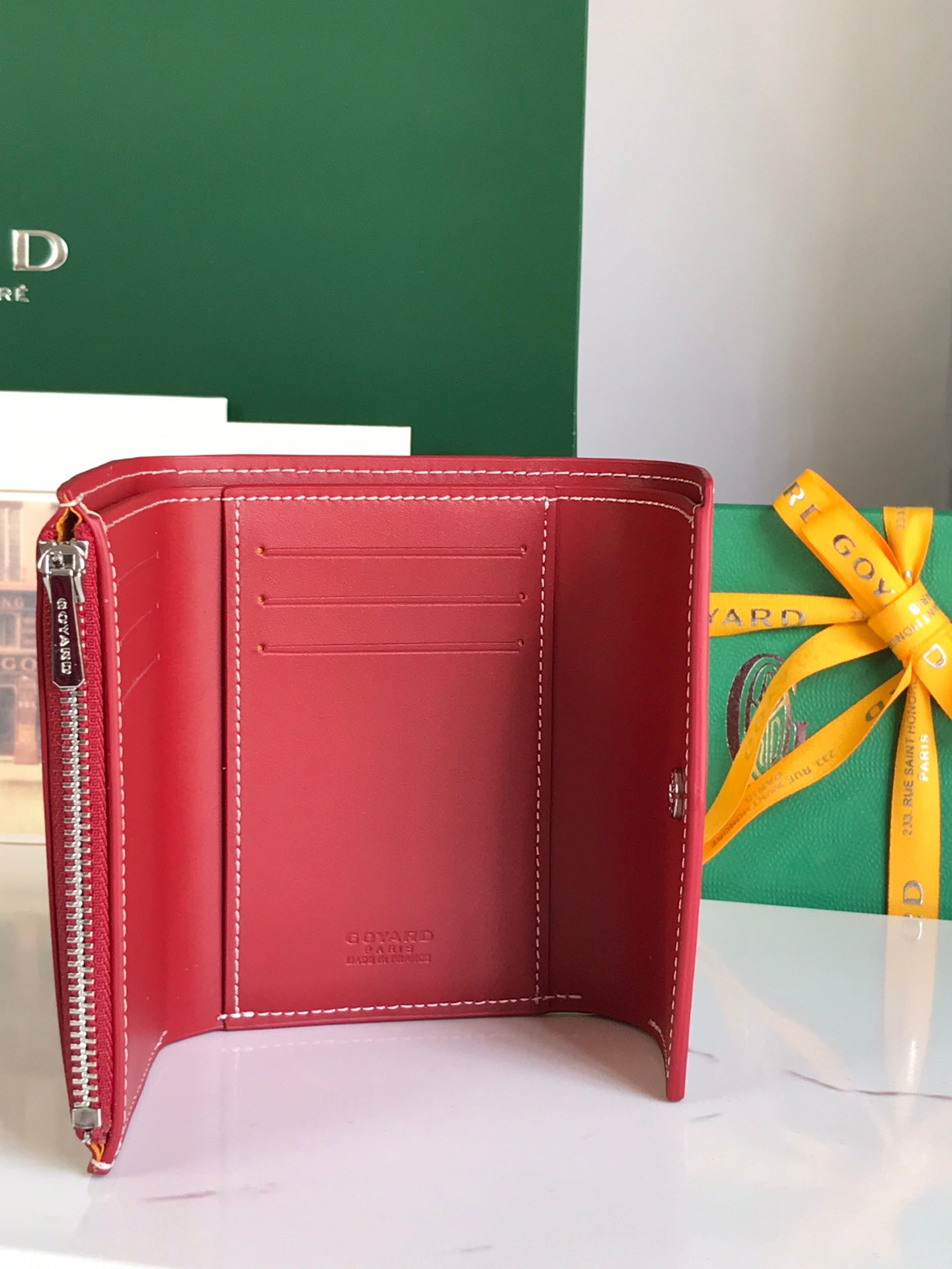 SAINT-GABRIEL WALLET 12 IN CLASSIC RED CALFSKIN AND GOYARDINE CANVAS