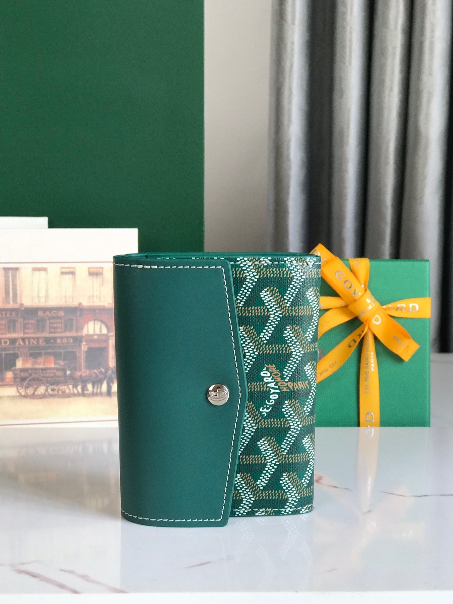 SAINT-GABRIEL WALLET 12 IN GREEN CALFSKIN AND GOYARDINE CANVAS