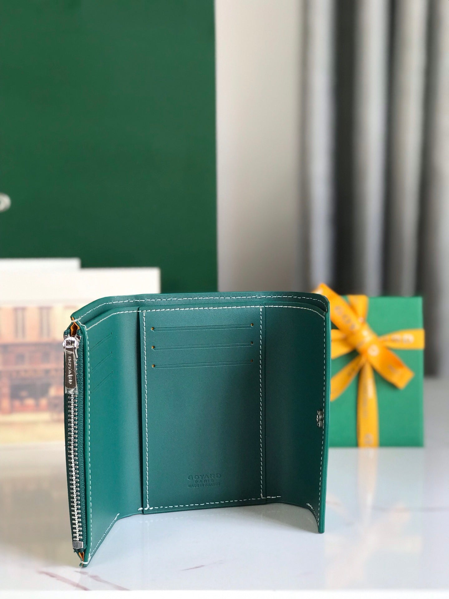 SAINT-GABRIEL WALLET 12 IN GREEN CALFSKIN AND GOYARDINE CANVAS