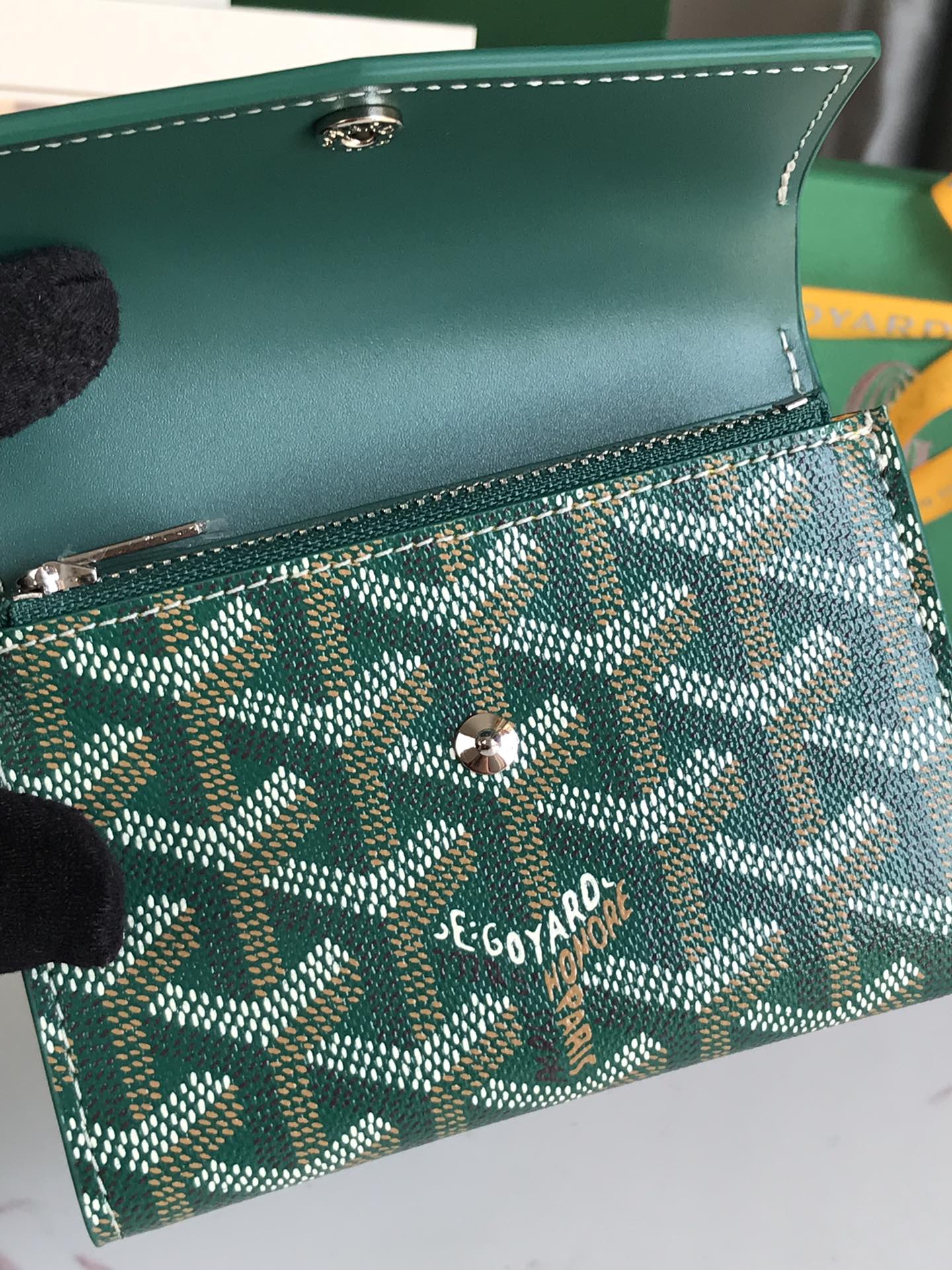 SAINT-GABRIEL WALLET 12 IN GREEN CALFSKIN AND GOYARDINE CANVAS