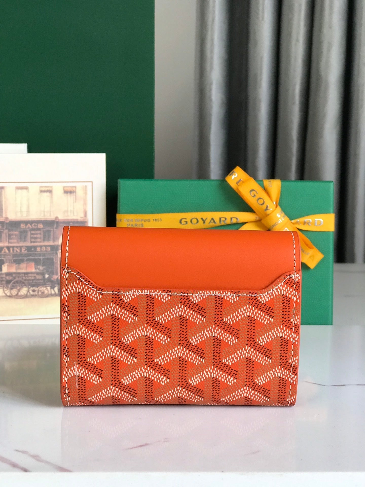 SAINT-GABRIEL WALLET 12 IN ORANGE CALFSKIN AND GOYARDINE CANVAS