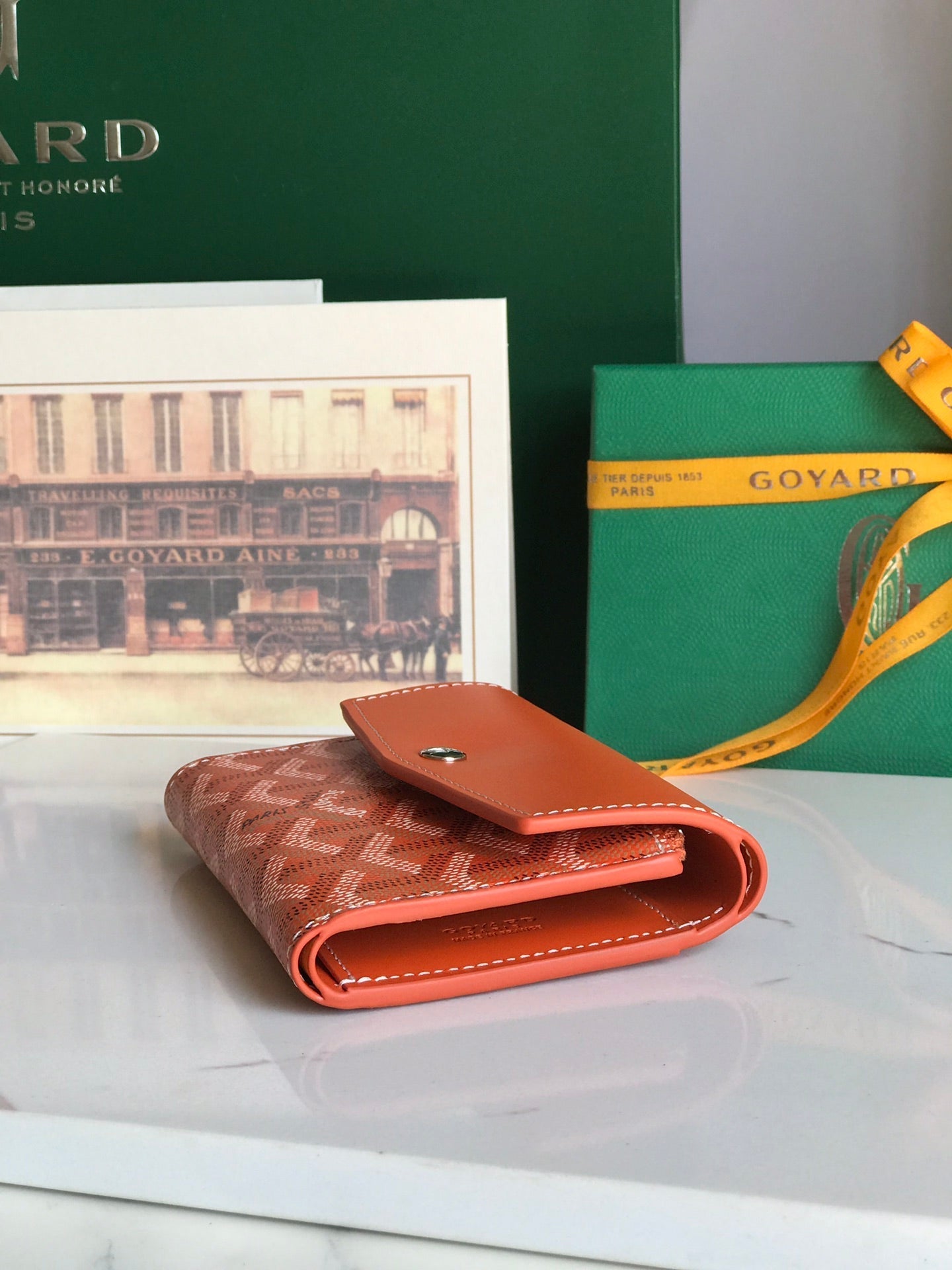 SAINT-GABRIEL WALLET 12 IN ORANGE CALFSKIN AND GOYARDINE CANVAS