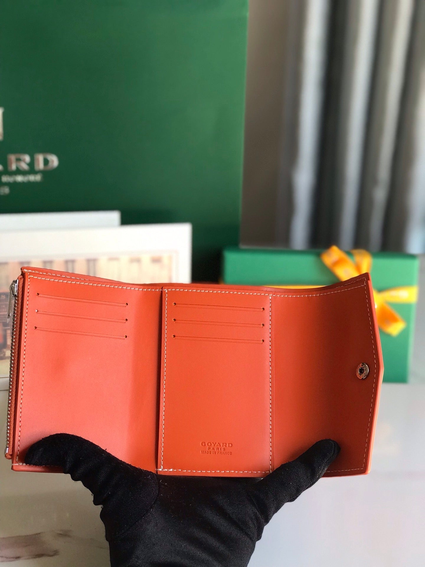 SAINT-GABRIEL WALLET 12 IN ORANGE CALFSKIN AND GOYARDINE CANVAS