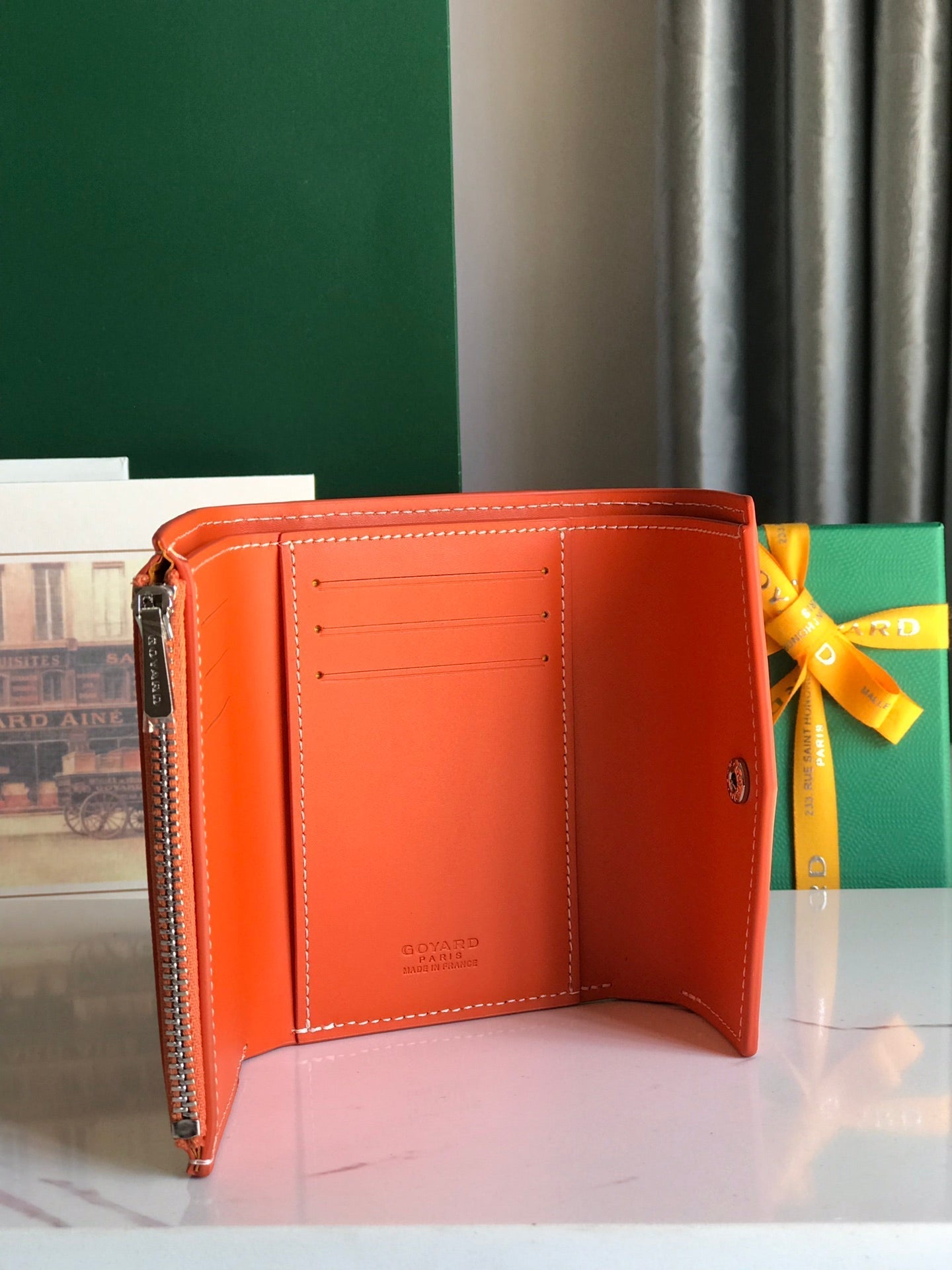 SAINT-GABRIEL WALLET 12 IN ORANGE CALFSKIN AND GOYARDINE CANVAS