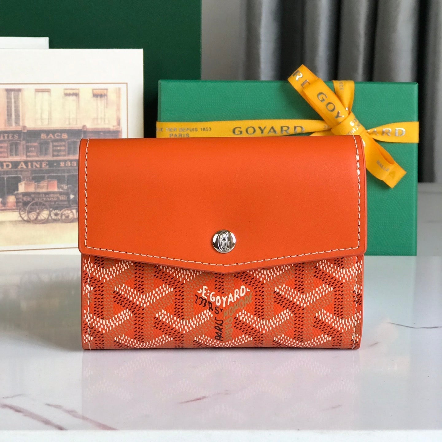 SAINT-GABRIEL WALLET 12 IN ORANGE CALFSKIN AND GOYARDINE CANVAS