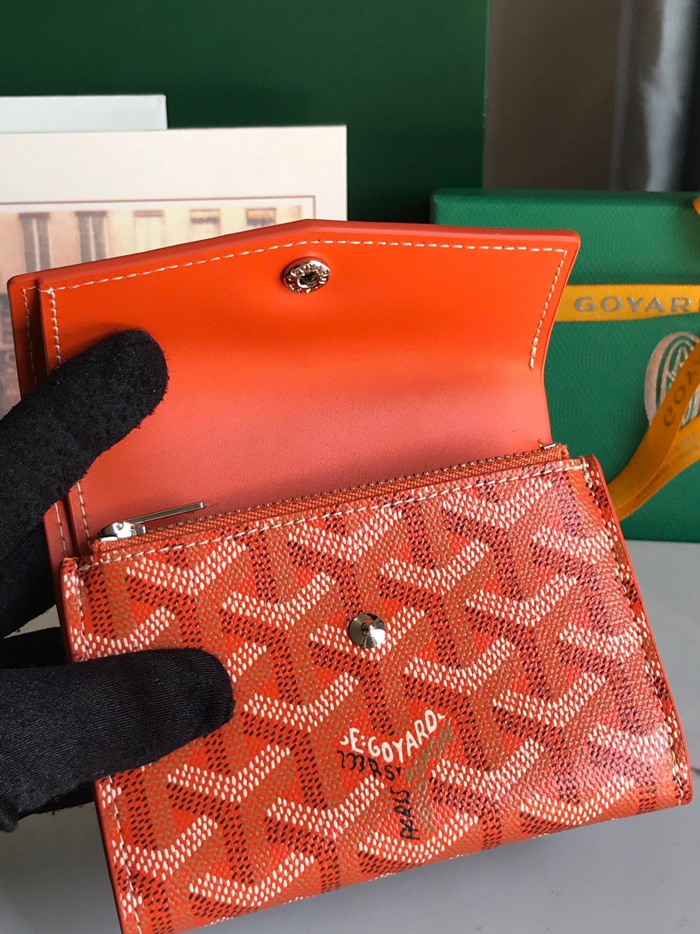 SAINT-GABRIEL WALLET 12 IN ORANGE CALFSKIN AND GOYARDINE CANVAS