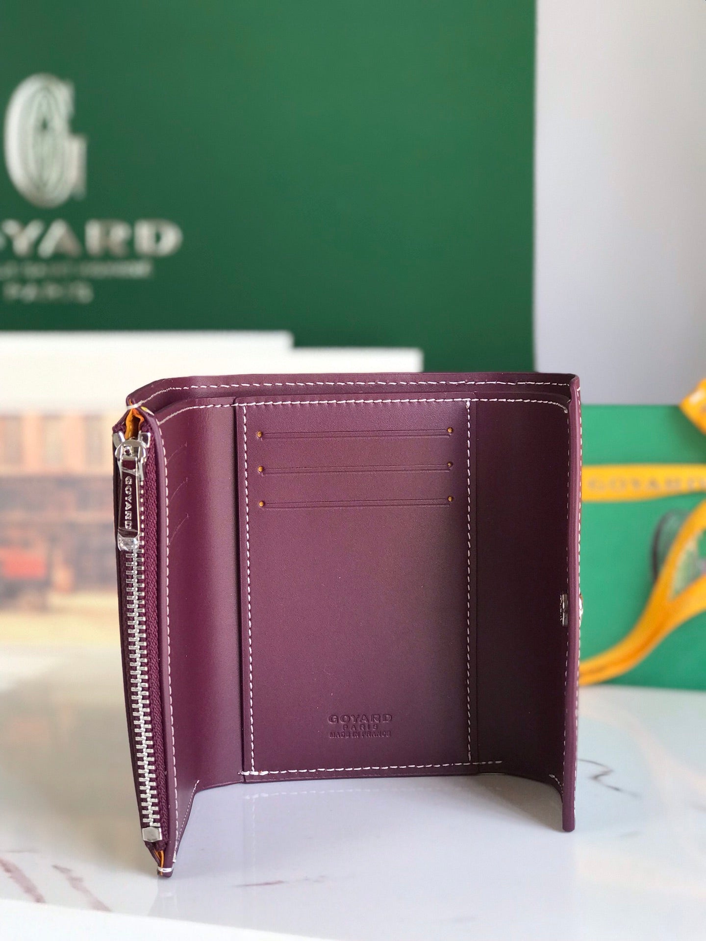 SAINT-GABRIEL WALLET 12 IN WINE RED CALFSKIN AND GOYARDINE CANVAS