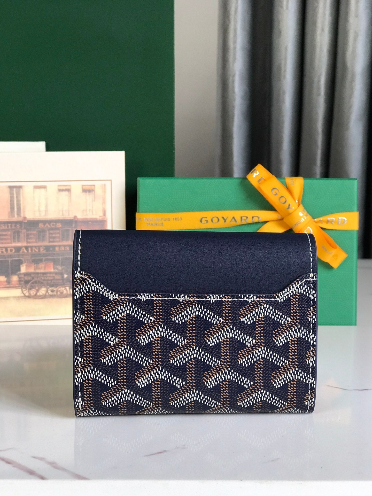 SAINT-GABRIEL WALLET 12 IN NAVY BLUE CALFSKIN AND GOYARDINE CANVAS