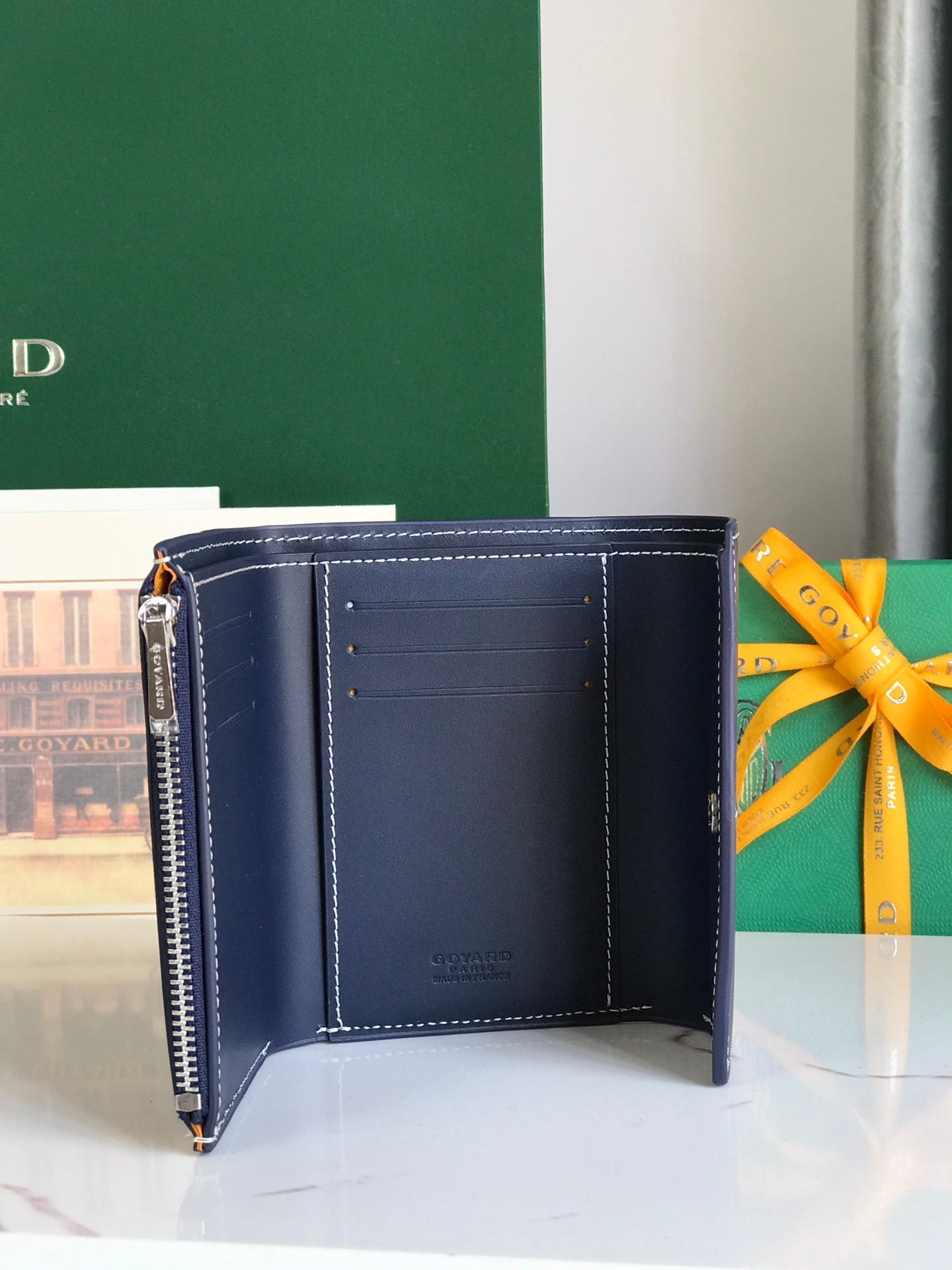 SAINT-GABRIEL WALLET 12 IN NAVY BLUE CALFSKIN AND GOYARDINE CANVAS