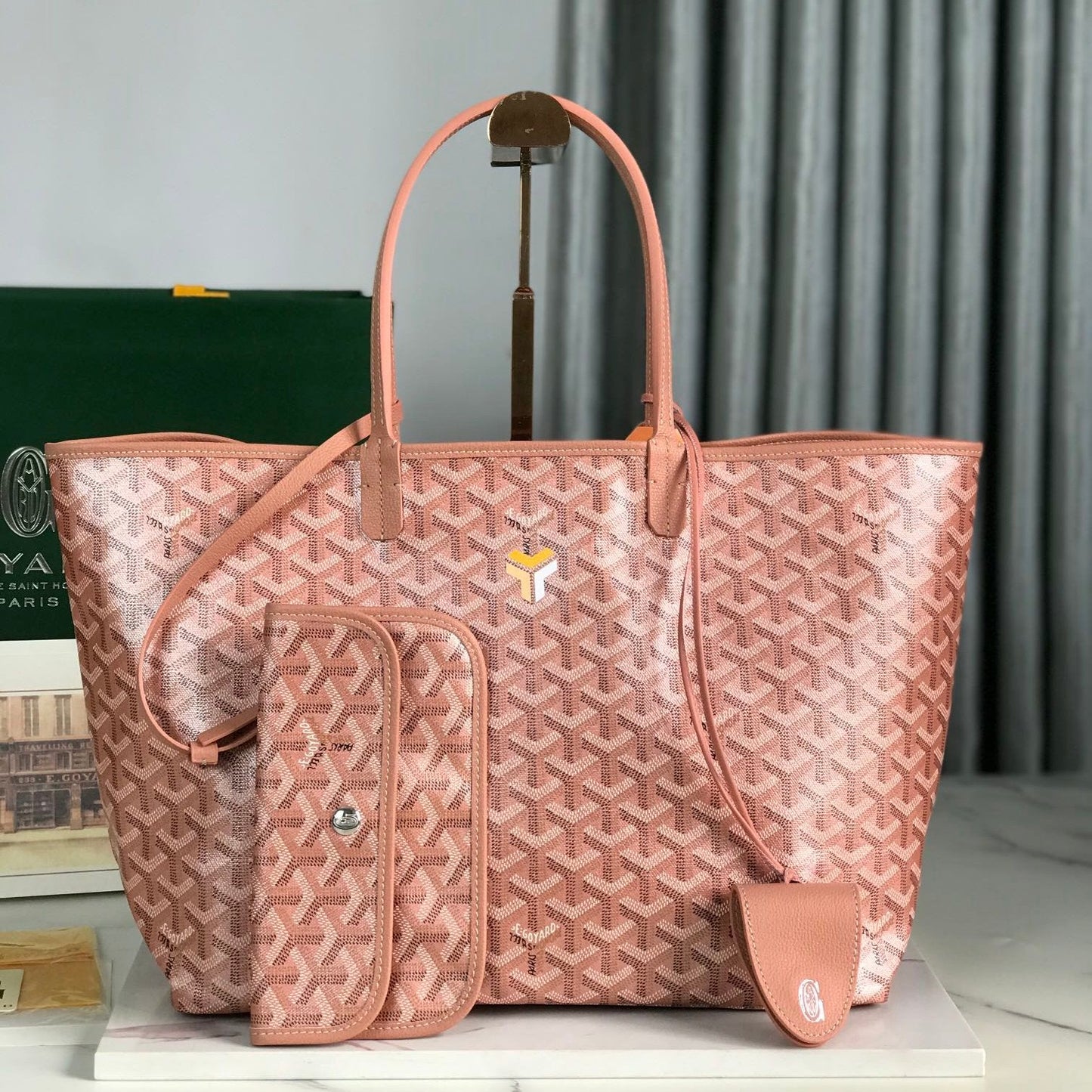 Saint Louis PM Bag 34cm In Pink Canvas Chevroches Calfskin