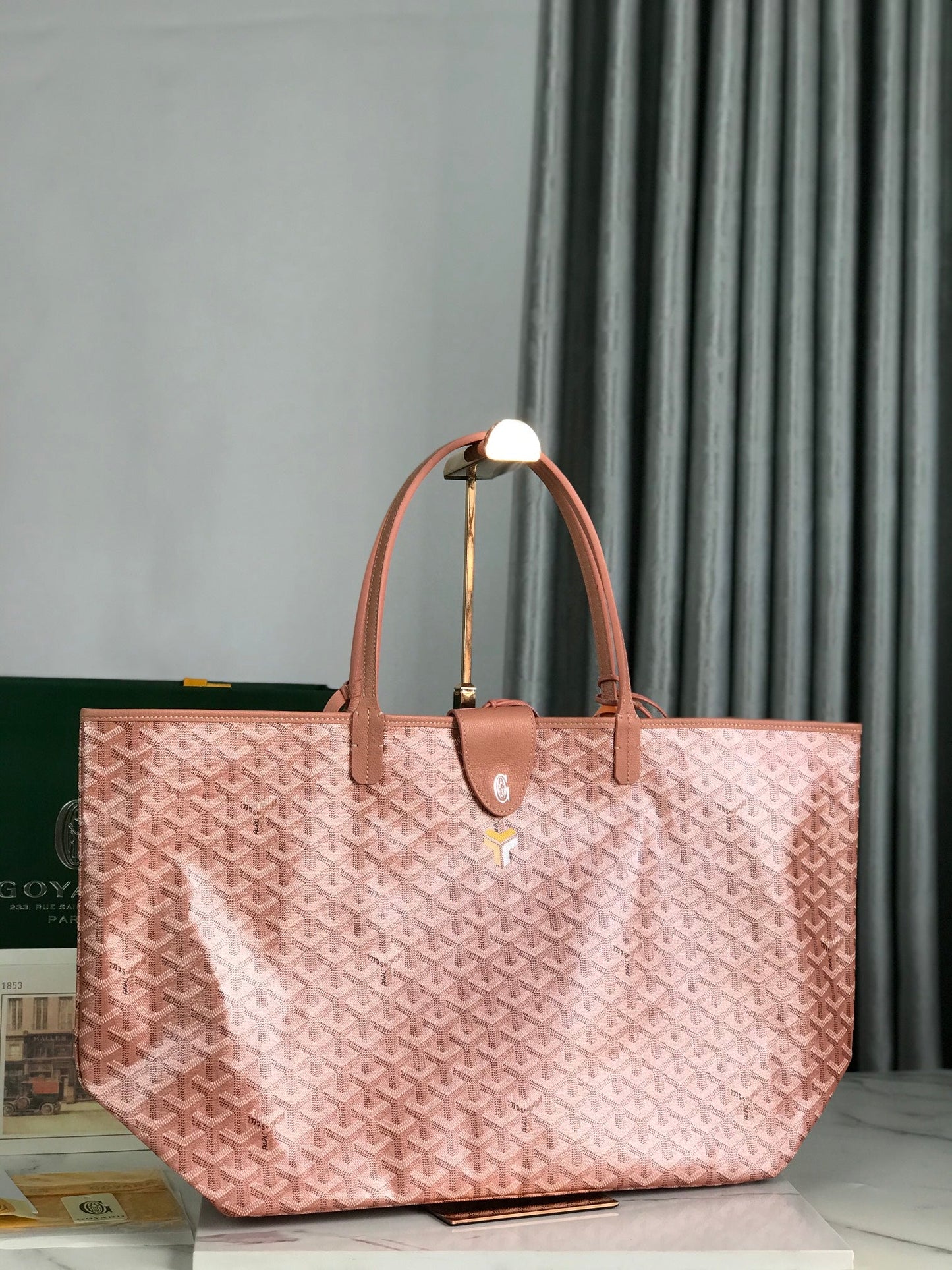 Saint Louis GM Bag 40cm In Pink Canvas Chevroches Calfskin