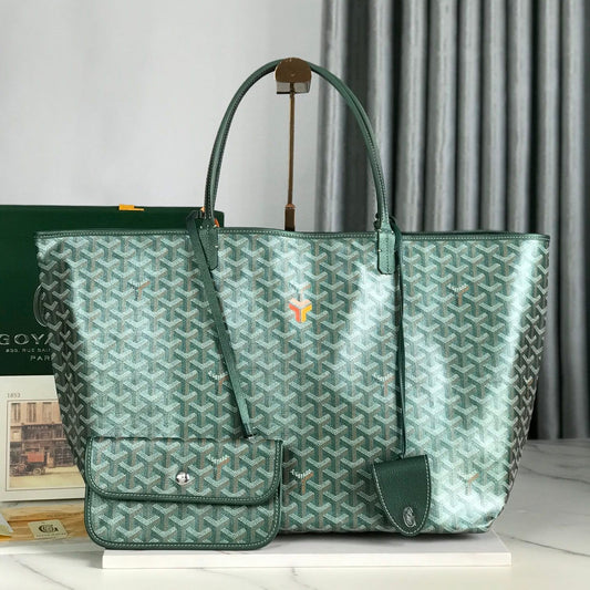 Saint Louis GM Bag 40cm In Green Canvas Chevroches Calfskin