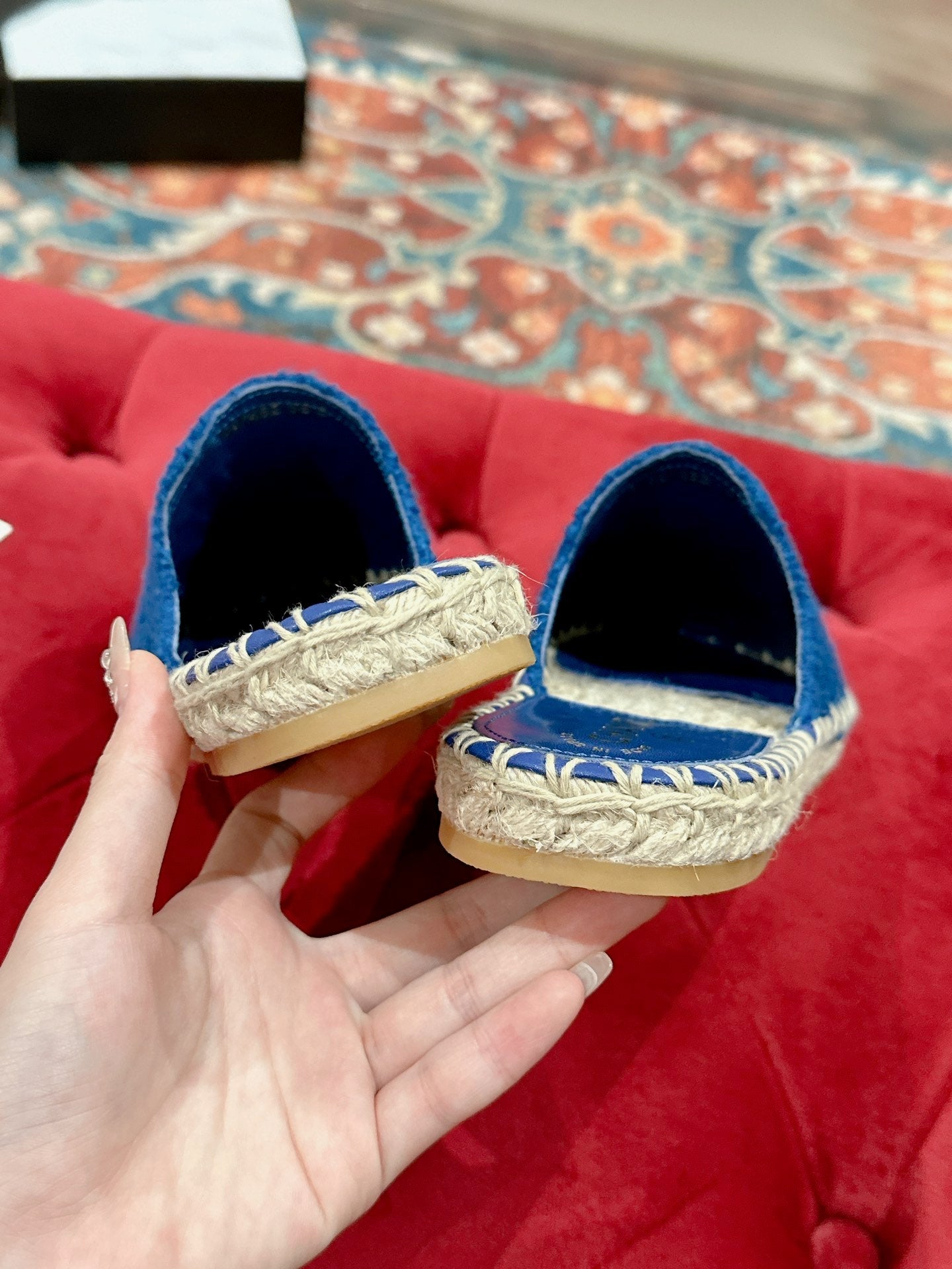 cc espadrilles mule blue tweed white sequin