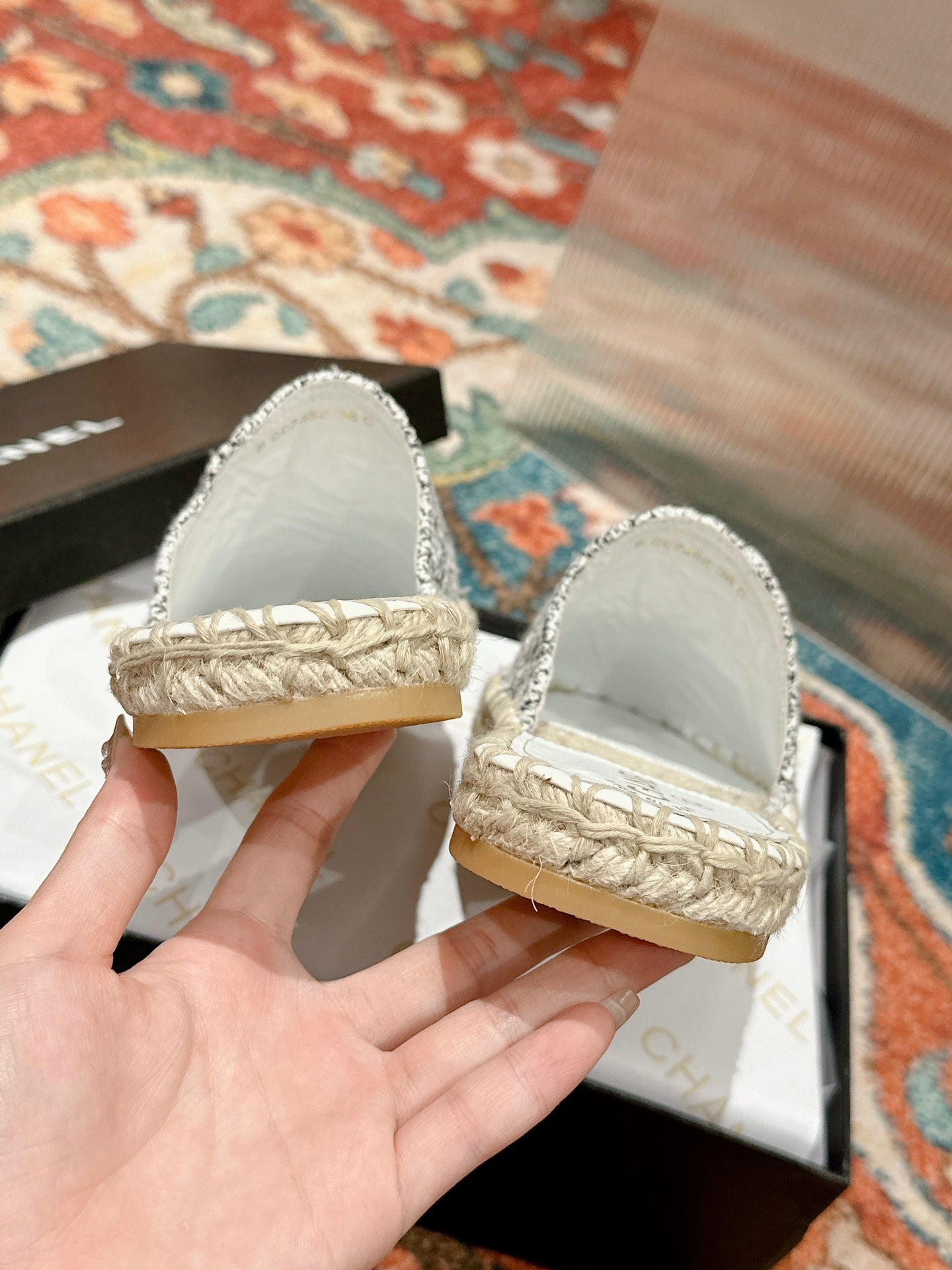 cc espadrilles mule grey fabric white sequin